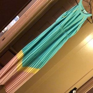 ModCloth Mint Yellow Pink Maxi Accordion Dress